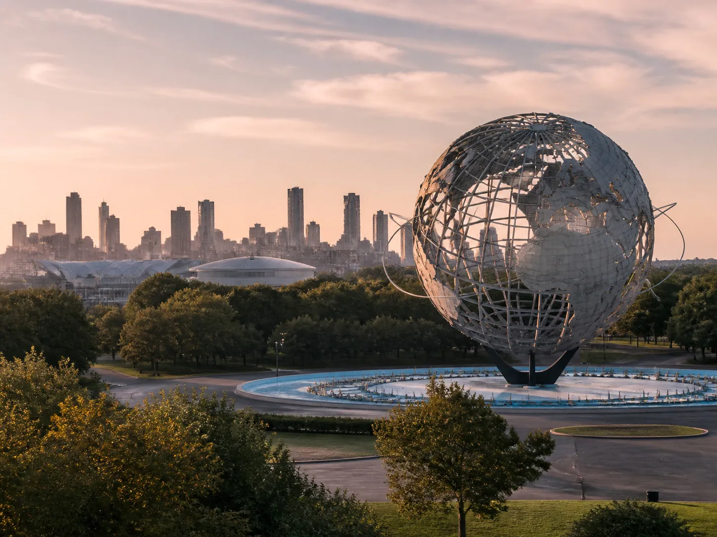 The Unisphere and surrounding parkland near Willets Point in Queens, New York