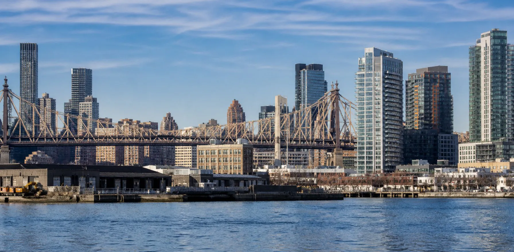 Long Island City waterfront and Queensboro Bridge in Queens County, New York