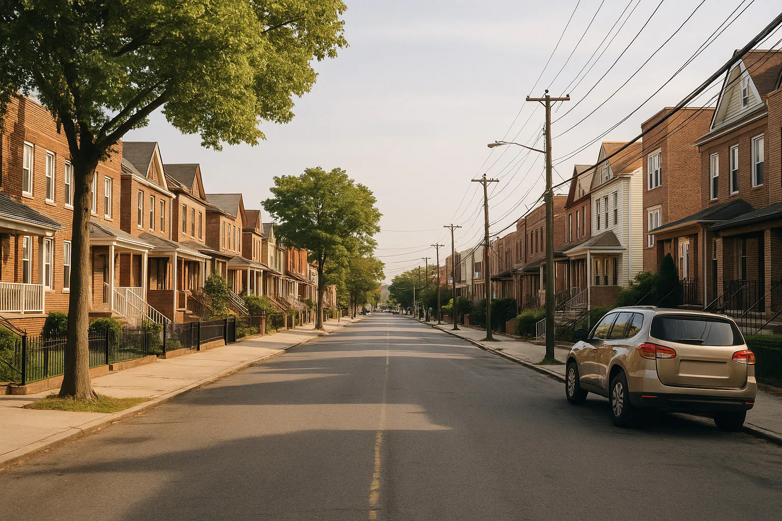 Corona NY streetscape with locally characteristic architecture and neighborhood scenery