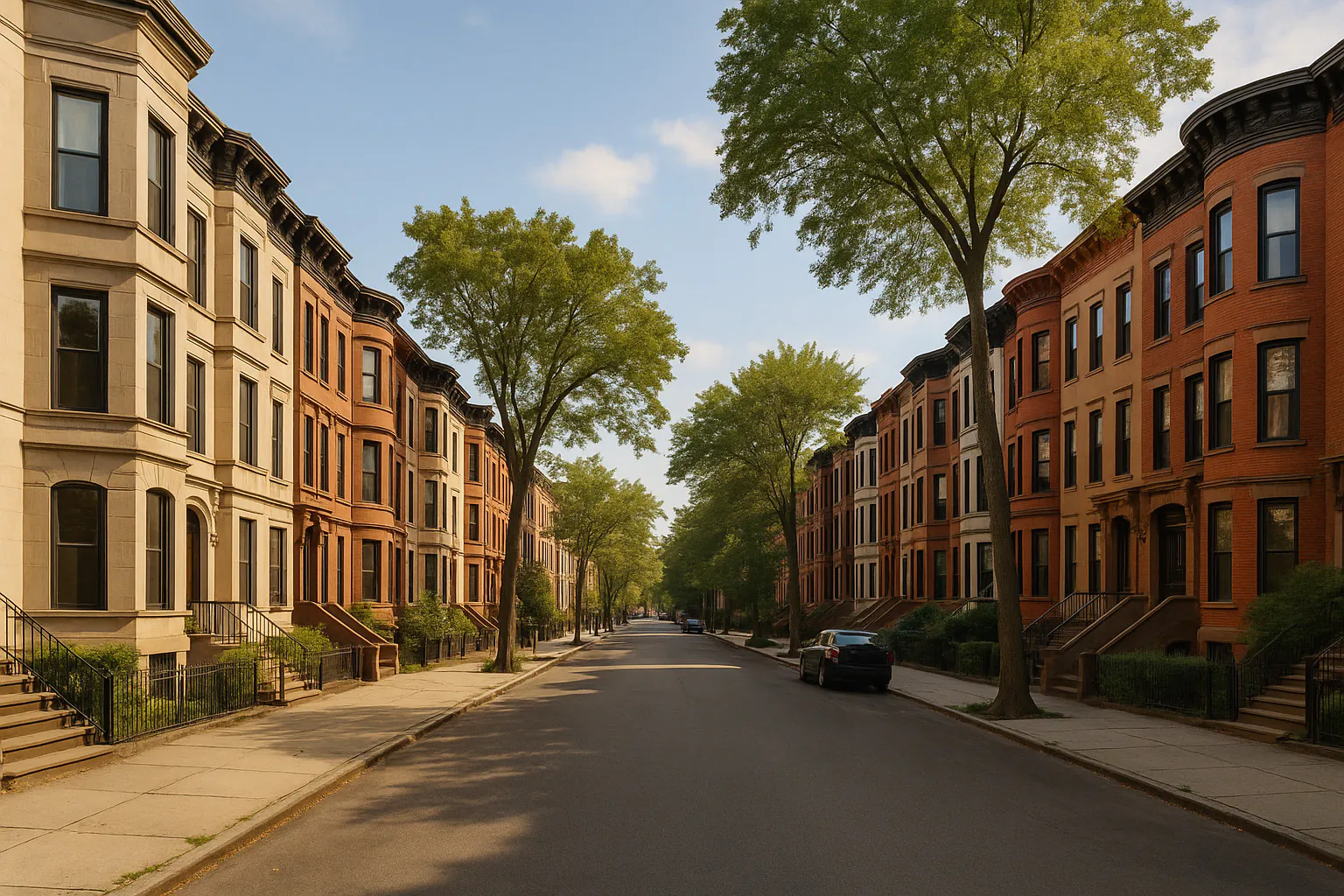 Crown Heights NY streetscape with locally characteristic architecture and neighborhood scenery