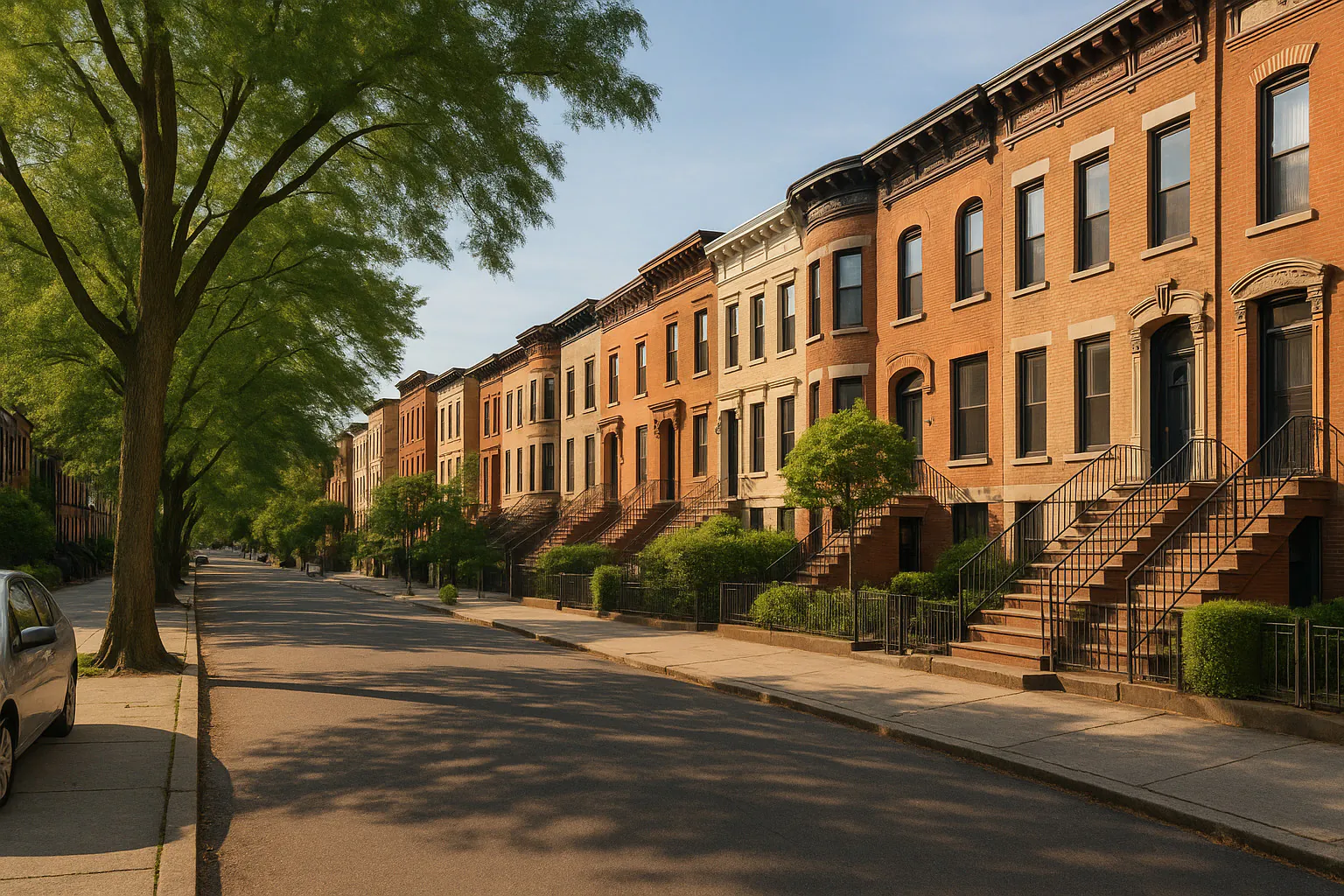 Flatbush NY streetscape with locally characteristic architecture and neighborhood scenery