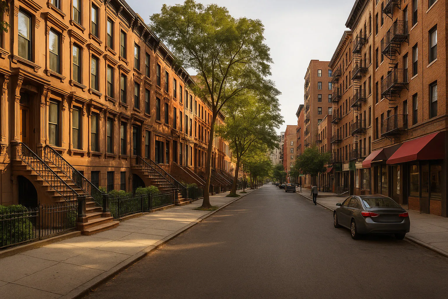 Harlem NY streetscape with locally characteristic architecture and neighborhood scenery