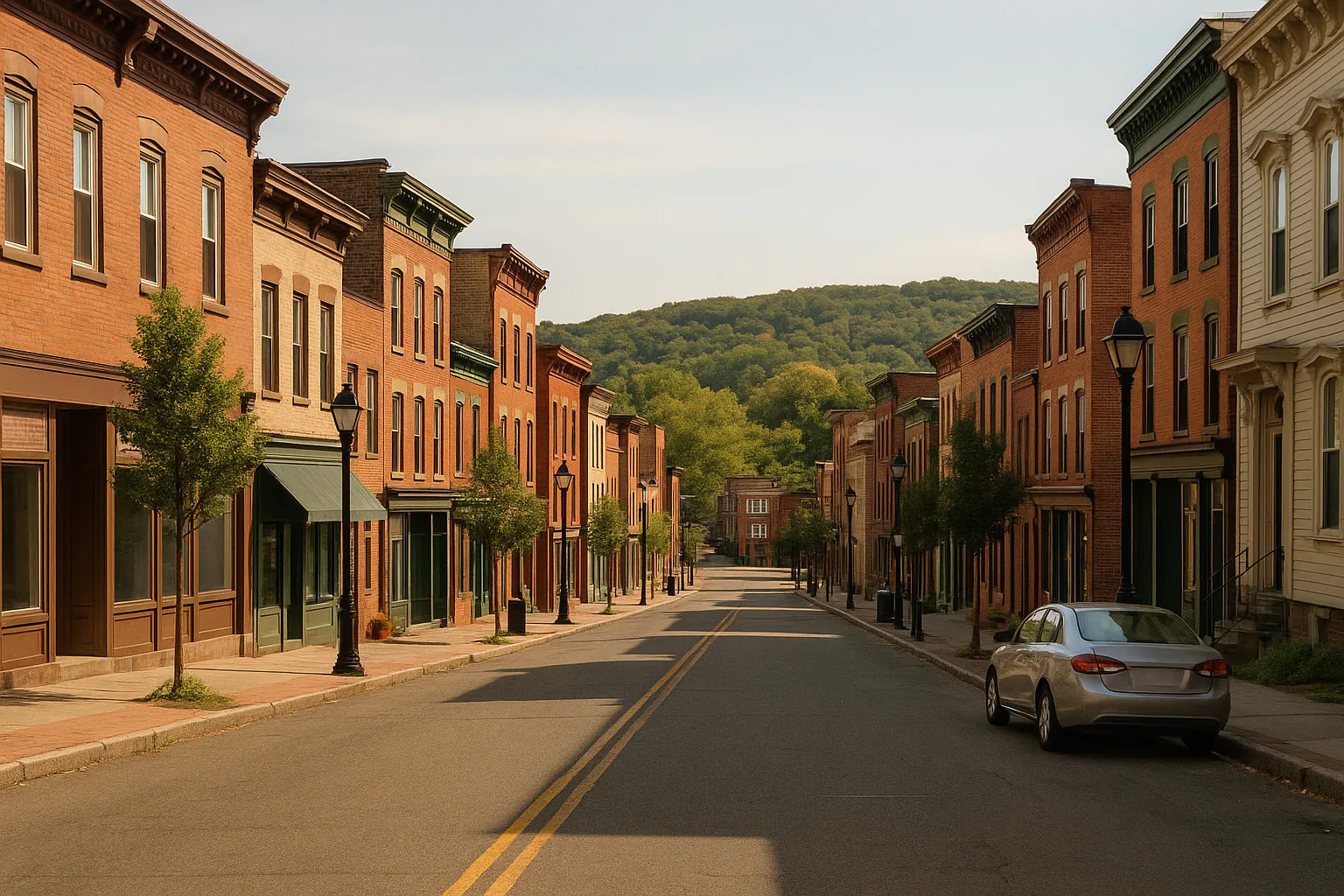 Haverstraw NY streetscape with locally characteristic architecture and neighborhood scenery