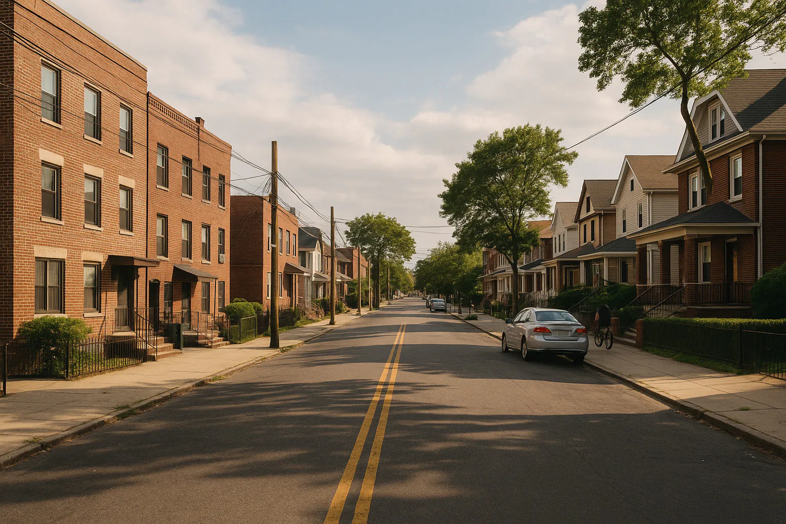Jamaica NY streetscape with locally characteristic architecture and neighborhood scenery