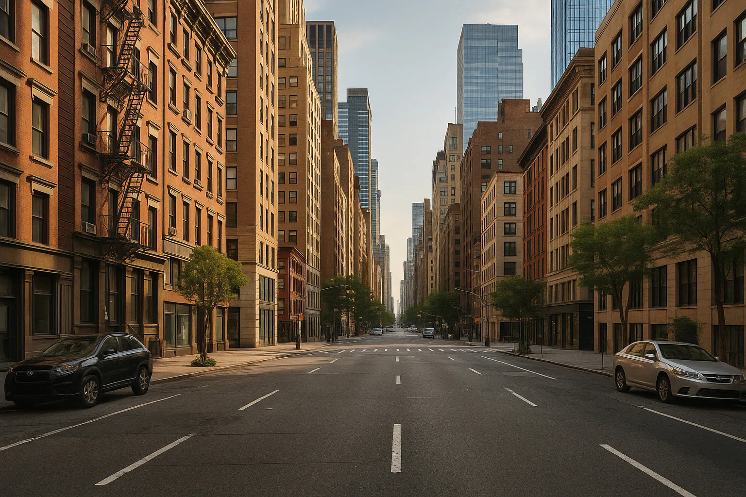 Manhattan NY streetscape with locally characteristic architecture and neighborhood scenery