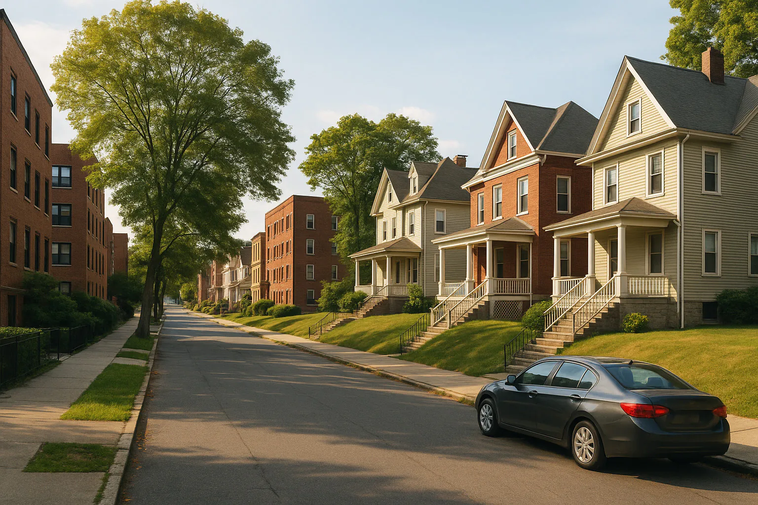 Mount Vernon NY streetscape with locally characteristic architecture and neighborhood scenery