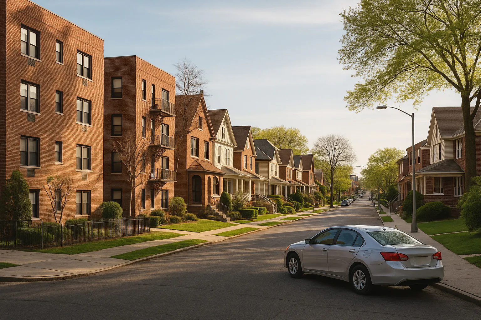 Murray Hill–Broadway Flushing NY streetscape with locally characteristic architecture and neighborhood scenery