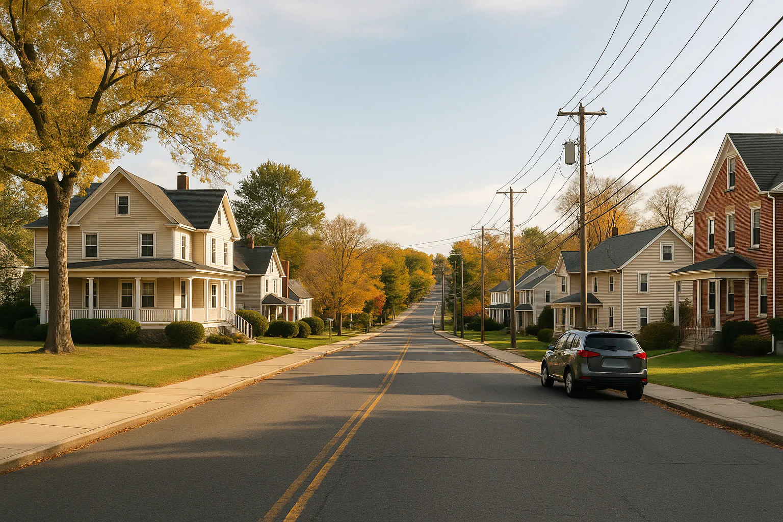 Ramapo NY streetscape with locally characteristic architecture and neighborhood scenery