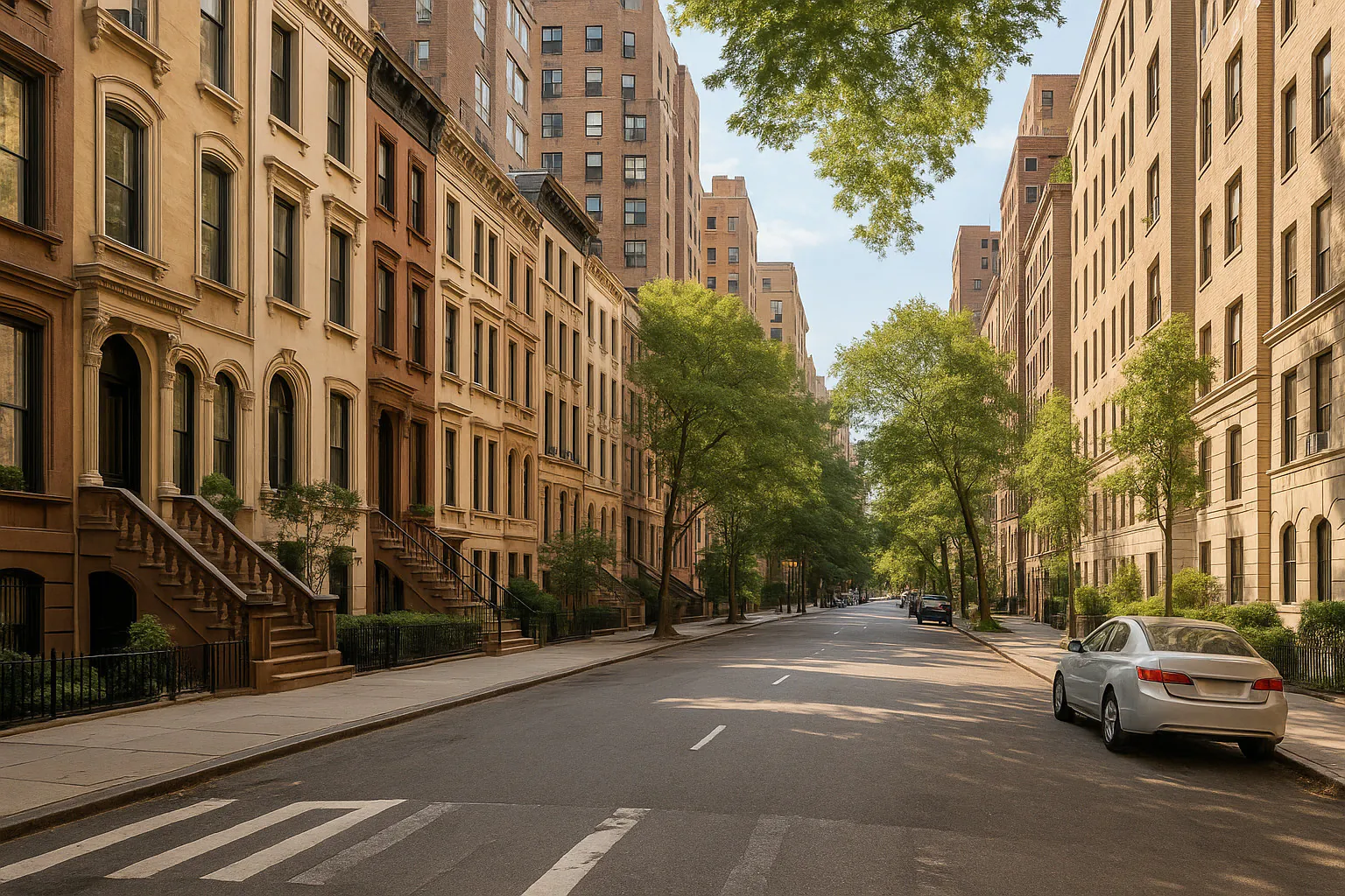 Upper East Side NY streetscape with locally characteristic architecture and neighborhood scenery