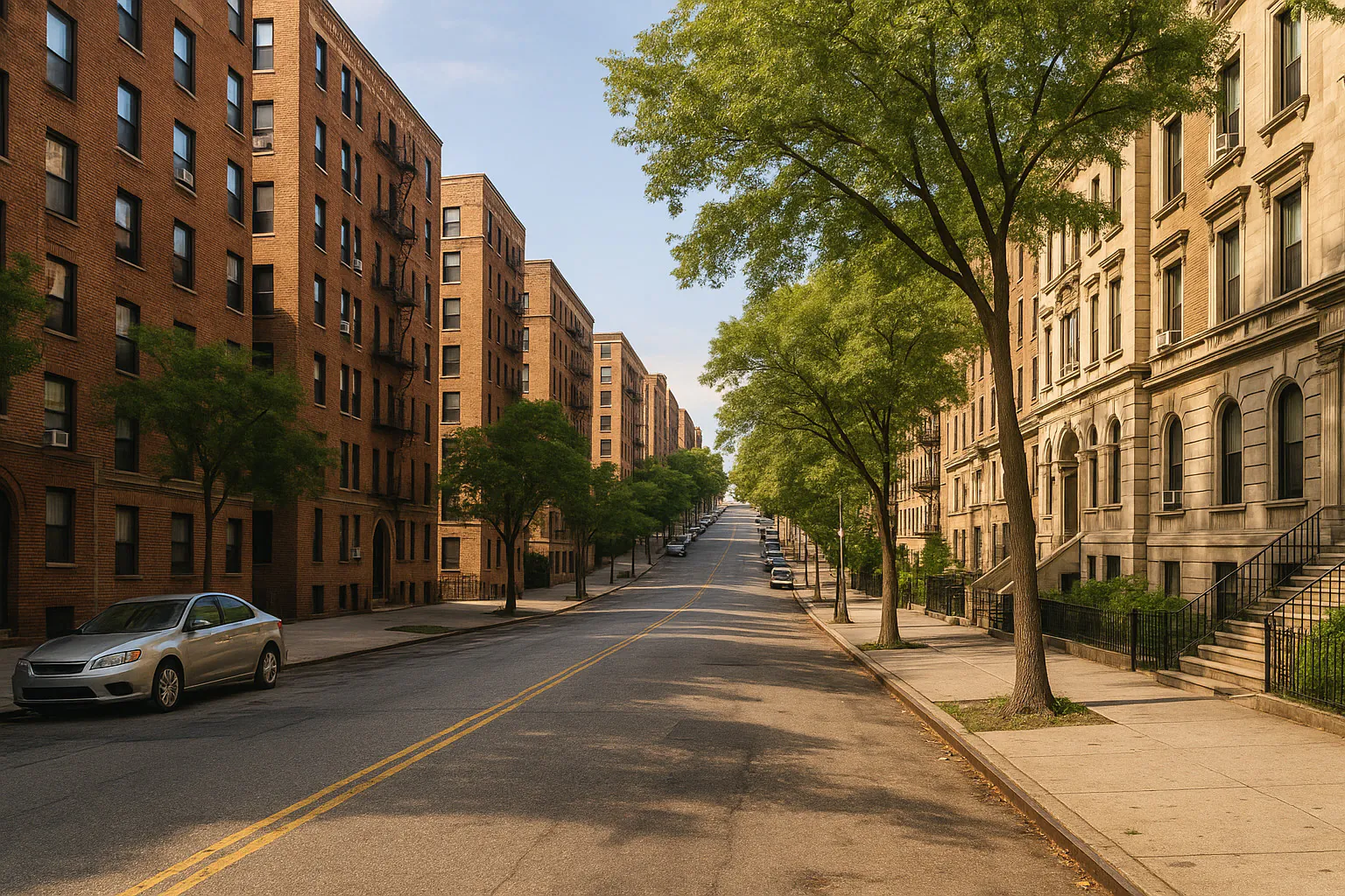 Washington Heights NY streetscape with locally characteristic architecture and neighborhood scenery