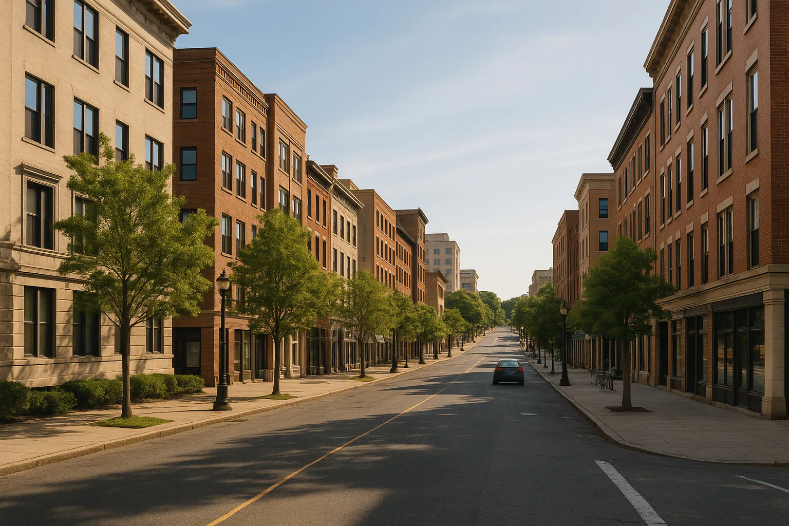 White Plains NY streetscape with locally characteristic architecture and neighborhood scenery