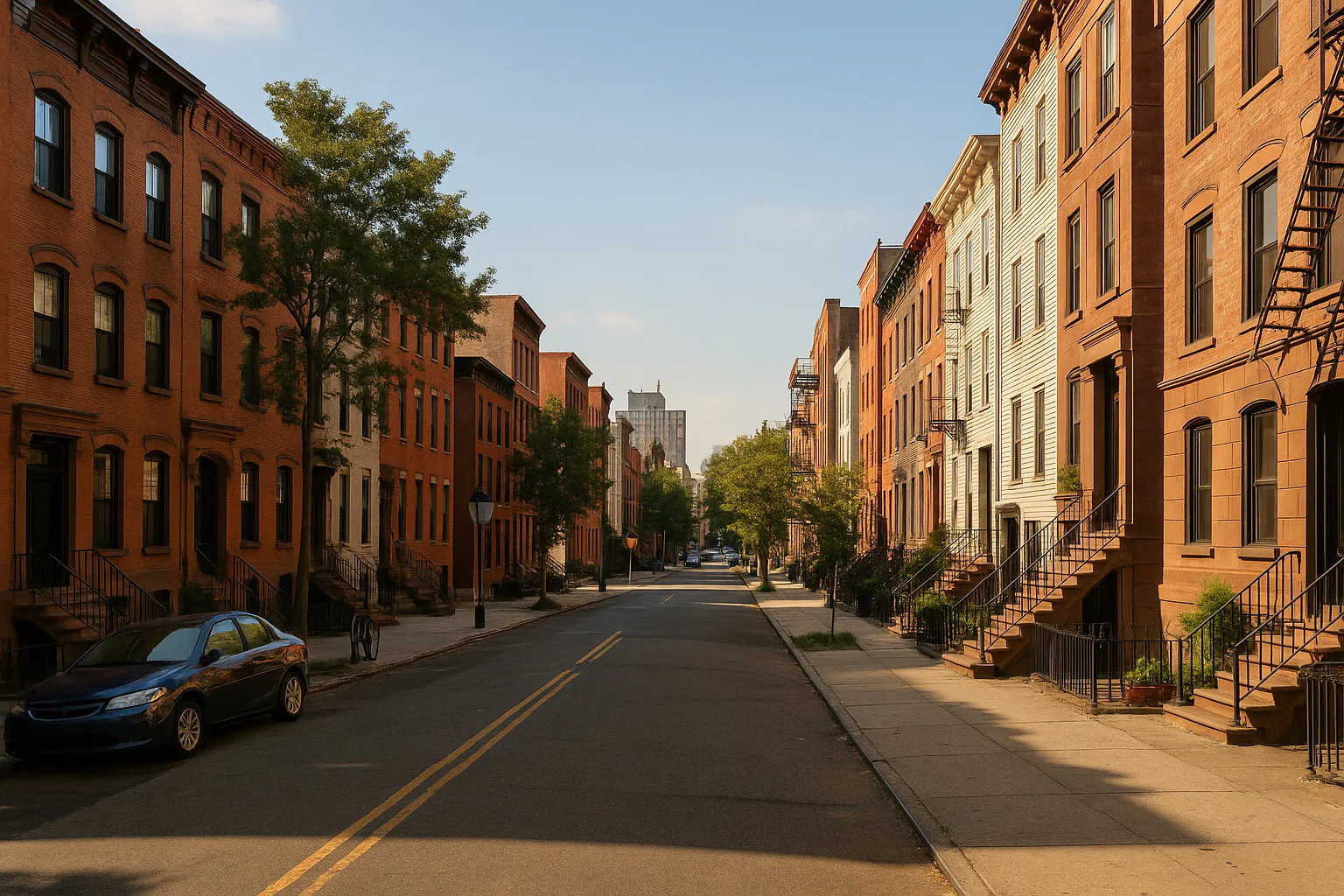 Williamsburg NY streetscape with locally characteristic architecture and neighborhood scenery